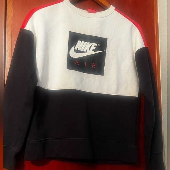 Nike Air Jumper Color Block Sz L Crew Neck Logo Sweater White Black Swoosh - Picture 5 of 10